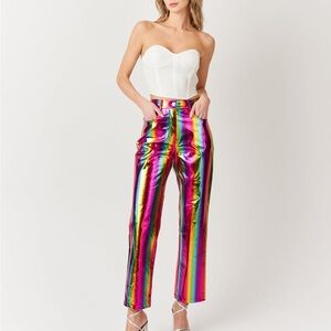 Vibrant Rainbow Metallic Flare Pants